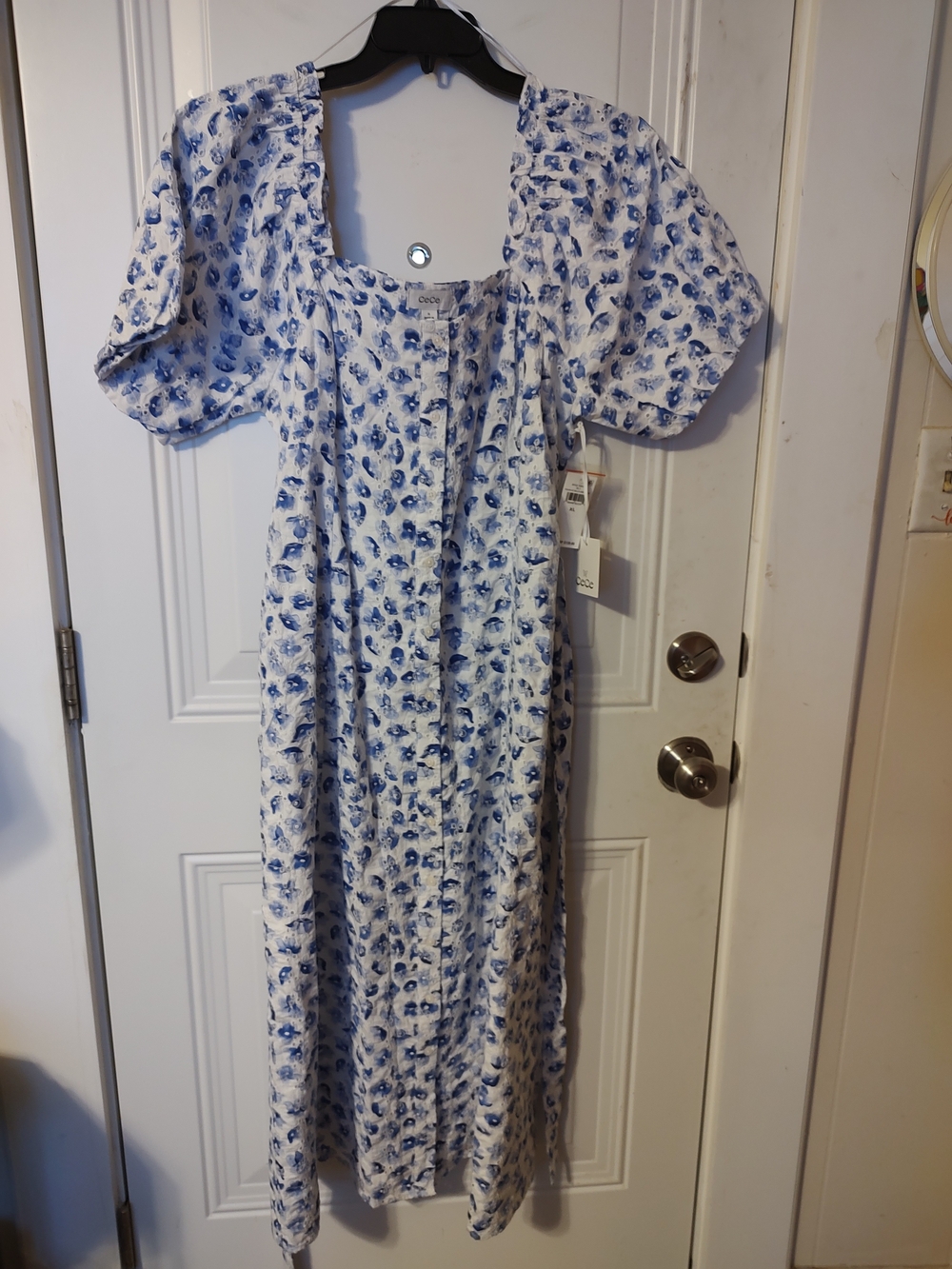 Labor Day Special CE CE Blue Floral Square-Neck Maxi Dress